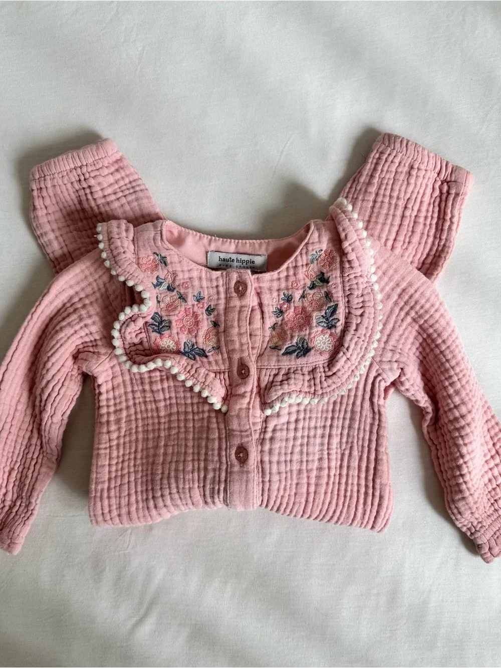Haute Hippie Pink Embroidered Ruffle Romper Footie Size 6-9mo
